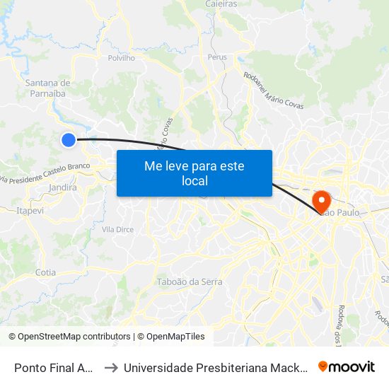 Ponto Final A268 to Universidade Presbiteriana Mackenzie map