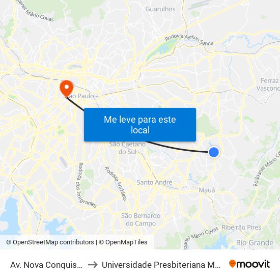 Av. Nova Conquista, 50 to Universidade Presbiteriana Mackenzie map