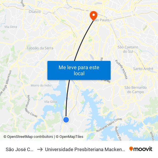 São José C/B to Universidade Presbiteriana Mackenzie map