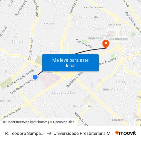 R. Teodoro Sampaio, 483 to Universidade Presbiteriana Mackenzie map