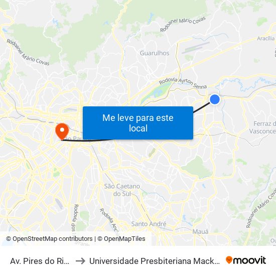 Av. Pires do Rio, 1 to Universidade Presbiteriana Mackenzie map