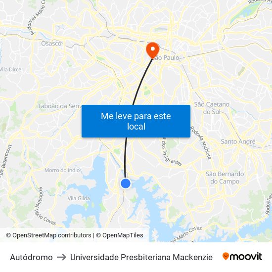 Autódromo to Universidade Presbiteriana Mackenzie map