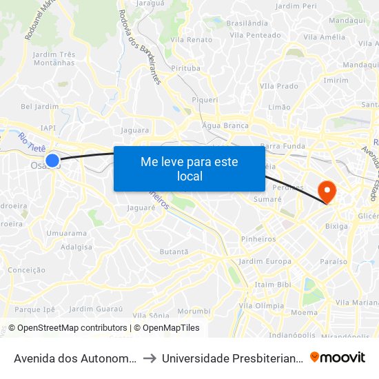 Avenida dos Autonomistas, 4120 to Universidade Presbiteriana Mackenzie map