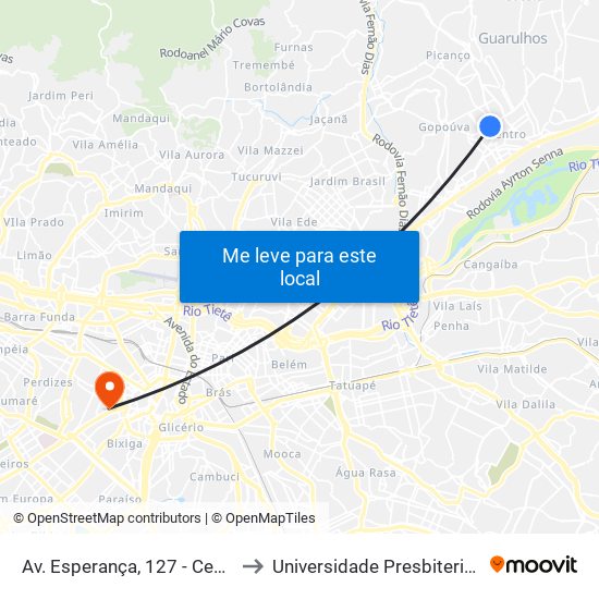 Av. Esperança, 127 - Centro, Guarulhos to Universidade Presbiteriana Mackenzie map