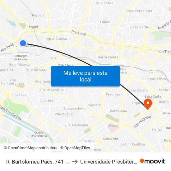 R. Bartolomeu Paes, 741 - Lapa, São Paulo to Universidade Presbiteriana Mackenzie map
