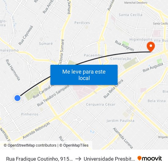 Rua Fradique Coutinho, 915 - Pinheiros, São Paulo to Universidade Presbiteriana Mackenzie map