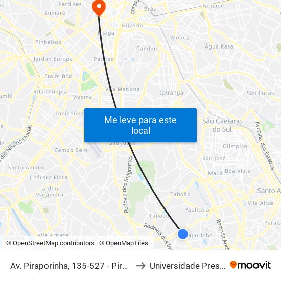 Av. Piraporinha, 135-527 - Piraporinha - Piraporinha, Diadema to Universidade Presbiteriana Mackenzie map