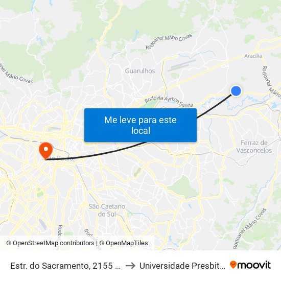 Estr. do Sacramento, 2155 - Pimentas, Guarulhos to Universidade Presbiteriana Mackenzie map