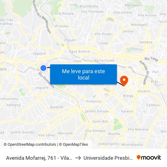 Avenida Mofarrej, 761 - Vila Leopoldina, São Paulo to Universidade Presbiteriana Mackenzie map