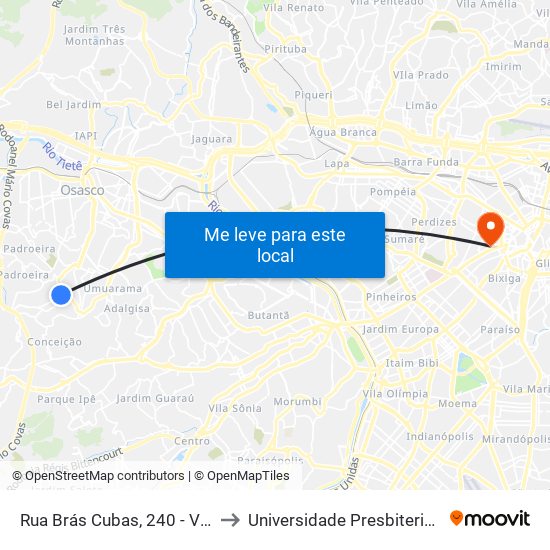 Rua Brás Cubas, 240 - Veloso, Osasco to Universidade Presbiteriana Mackenzie map