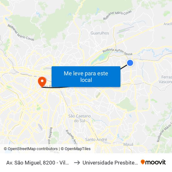 Av. São Miguel, 8200 - Vila Norma, São Paulo to Universidade Presbiteriana Mackenzie map