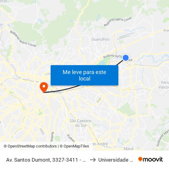 Av. Santos Dumont, 3327-3411 - Cidade Industrial Satélite de São Paulo, Guarulhos to Universidade Presbiteriana Mackenzie map