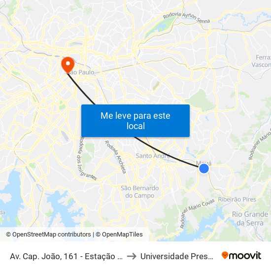 Av. Cap. João, 161 - Estação CPTM Mauá - Matriz, Mauá to Universidade Presbiteriana Mackenzie map