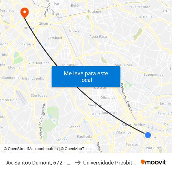 Av. Santos Dumont, 672 - Silveira, Santo André to Universidade Presbiteriana Mackenzie map