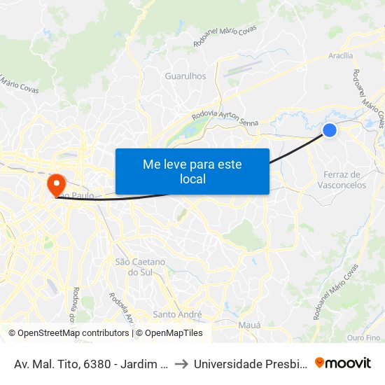Av. Mal. Tito, 6380 - Jardim das Oliveiras, São Paulo to Universidade Presbiteriana Mackenzie map