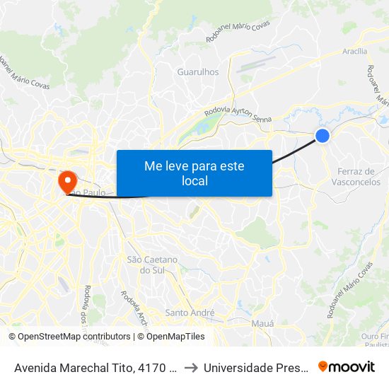 Avenida Marechal Tito, 4170 - Jardim Miragaia, São Paulo to Universidade Presbiteriana Mackenzie map