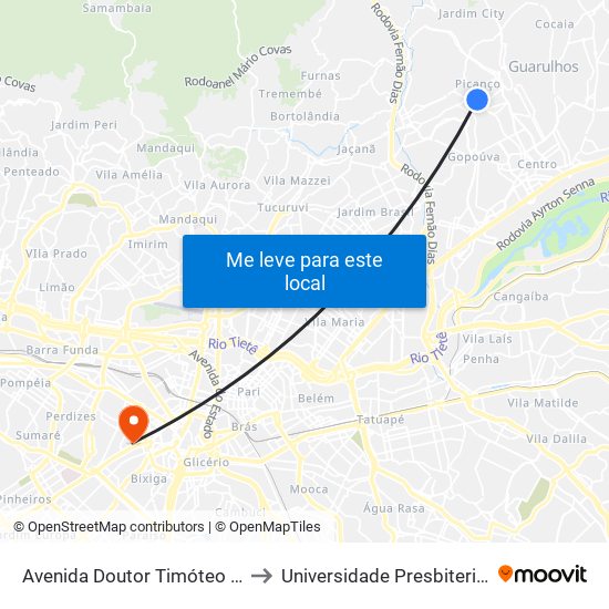 Avenida Doutor Timóteo Penteado 2027 to Universidade Presbiteriana Mackenzie map