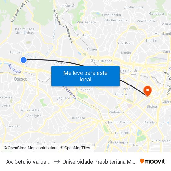 Av. Getúlio Vargas, 919 to Universidade Presbiteriana Mackenzie map