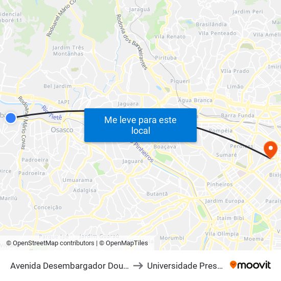 Avenida Desembargador Doutor Eduardo Cunha de Abreu to Universidade Presbiteriana Mackenzie map