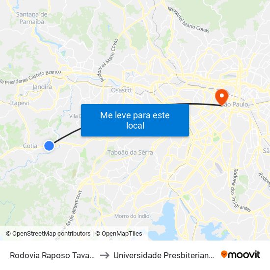 Rodovia Raposo Tavares Km 30 to Universidade Presbiteriana Mackenzie map