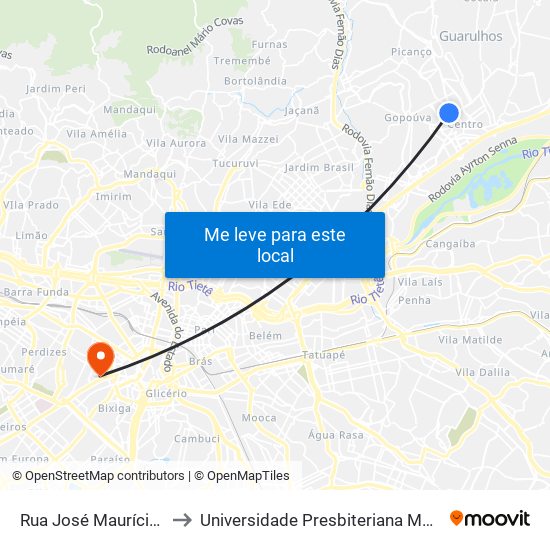 Rua José Maurício 415 to Universidade Presbiteriana Mackenzie map