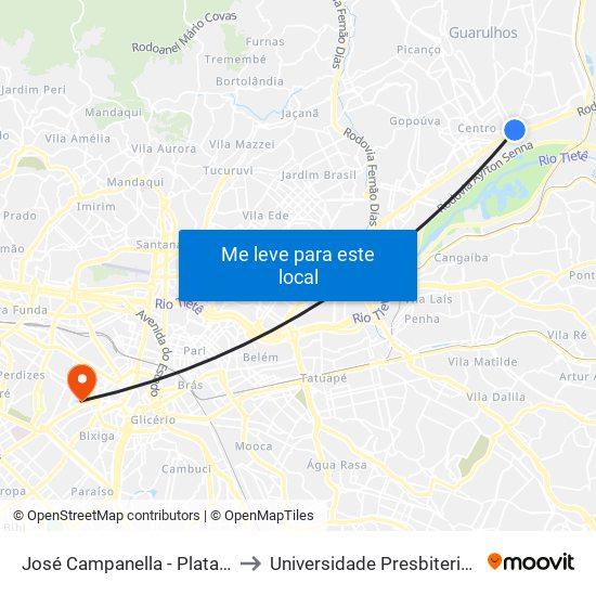 José Campanella - Plataforma Taboão to Universidade Presbiteriana Mackenzie map