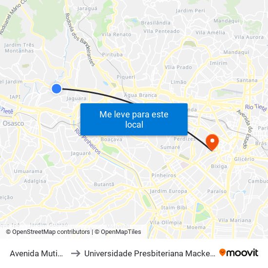 Avenida Mutinga to Universidade Presbiteriana Mackenzie map