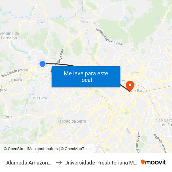 Alameda Amazonas 868 to Universidade Presbiteriana Mackenzie map