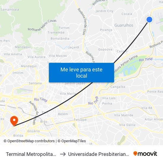 Terminal Metropolitano Taboão to Universidade Presbiteriana Mackenzie map