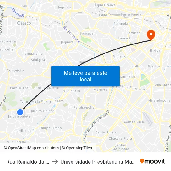Rua Reinaldo da Silva to Universidade Presbiteriana Mackenzie map