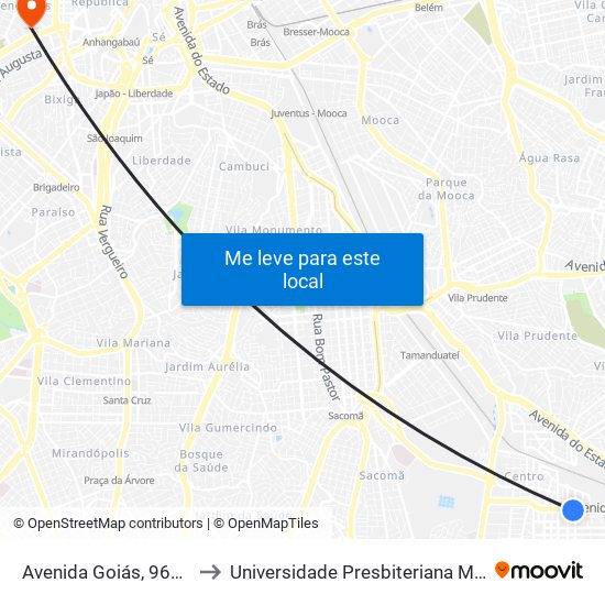 Avenida Goiás, 962-1000 to Universidade Presbiteriana Mackenzie map