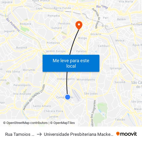 Rua Tamoios 78 to Universidade Presbiteriana Mackenzie map