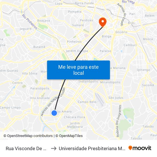 Rua Visconde De Taunay to Universidade Presbiteriana Mackenzie map