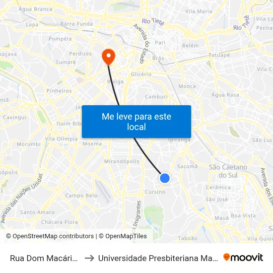 Rua Dom Macário 312 to Universidade Presbiteriana Mackenzie map