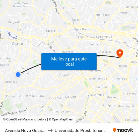 Avenida Novo Osasco 1257 to Universidade Presbiteriana Mackenzie map