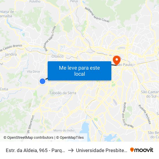 Estr. da Aldeia, 965 - Parque Frondoso, Cotia to Universidade Presbiteriana Mackenzie map