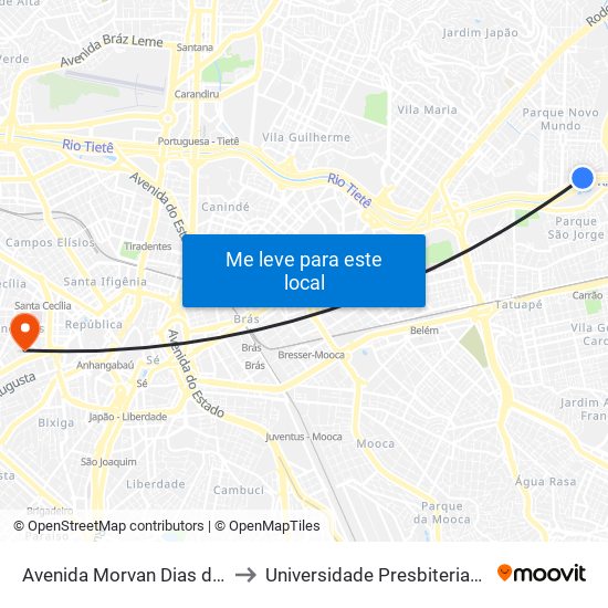 Av. Morvan Dias de Figueiredo to Universidade Presbiteriana Mackenzie map