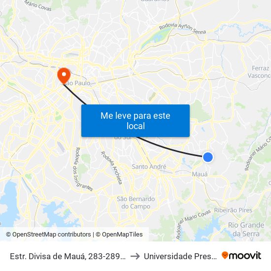 Estr. Divisa de Mauá, 283-289 - Parque das Flores, São Paulo to Universidade Presbiteriana Mackenzie map