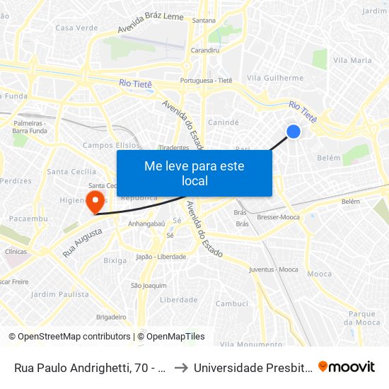 Rua Paulo Andrighetti, 70 - Alto do Pari, São Paulo to Universidade Presbiteriana Mackenzie map