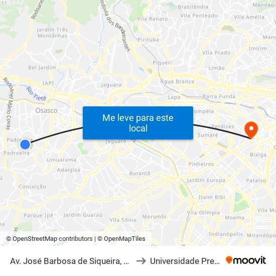 Av. José Barbosa de Siqueira, 640 - Padroeira, Osasco - Sp, Brasil to Universidade Presbiteriana Mackenzie map