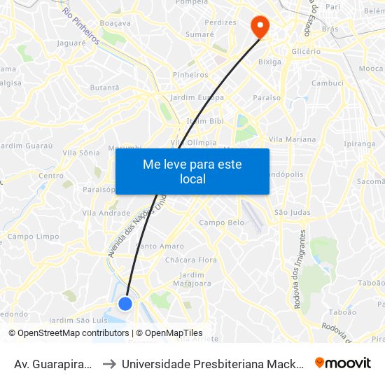Av. Guarapiranga to Universidade Presbiteriana Mackenzie map