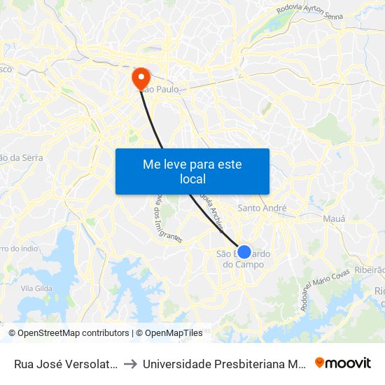 Rua José Versolatto, 99 to Universidade Presbiteriana Mackenzie map