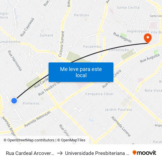 Rua Cardeal Arcoverde 2030 to Universidade Presbiteriana Mackenzie map