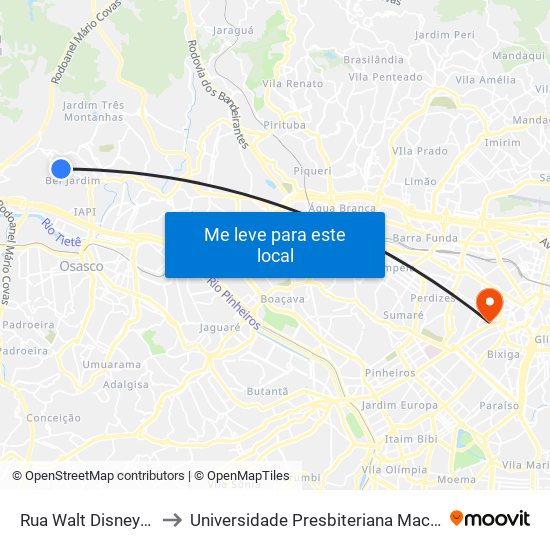 Rua Walt Disney 372 to Universidade Presbiteriana Mackenzie map