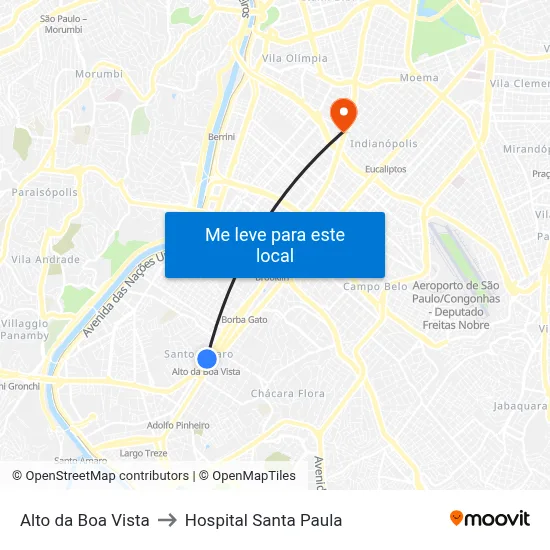 Alto da Boa Vista to Hospital Santa Paula map