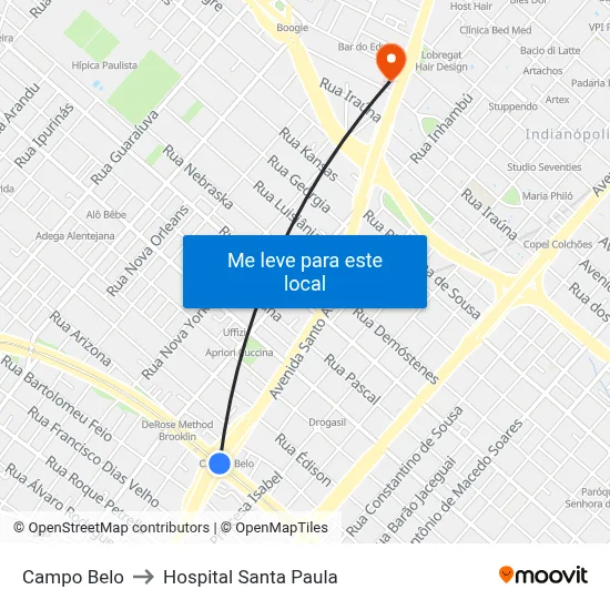 Campo Belo to Hospital Santa Paula map