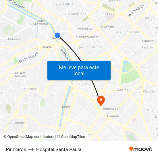 Pinheiros to Hospital Santa Paula map