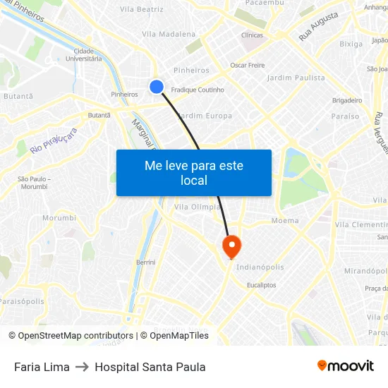 Faria Lima to Hospital Santa Paula map