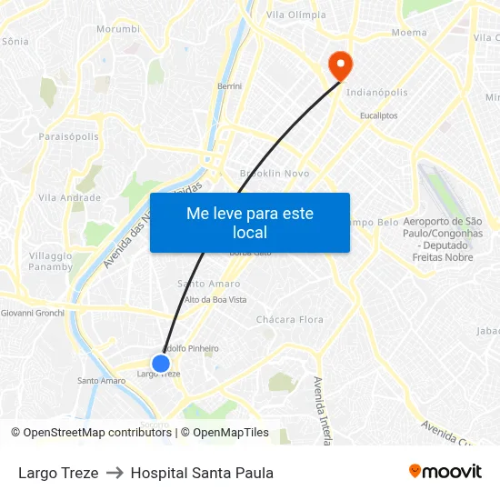 Largo Treze to Hospital Santa Paula map