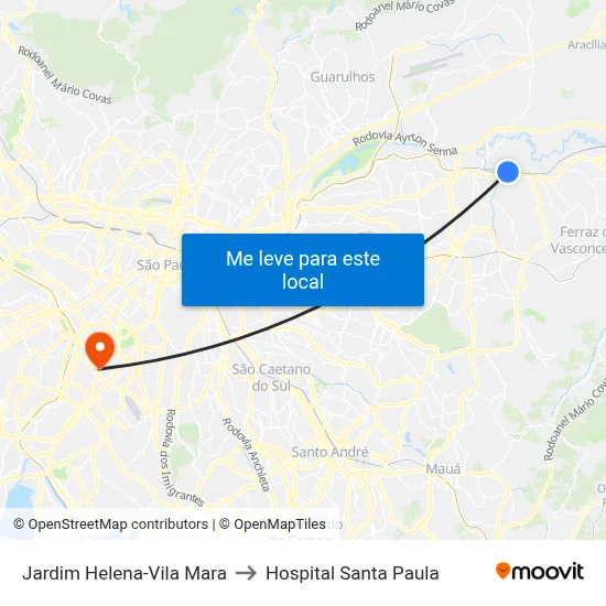 Jardim Helena-Vila Mara to Hospital Santa Paula map